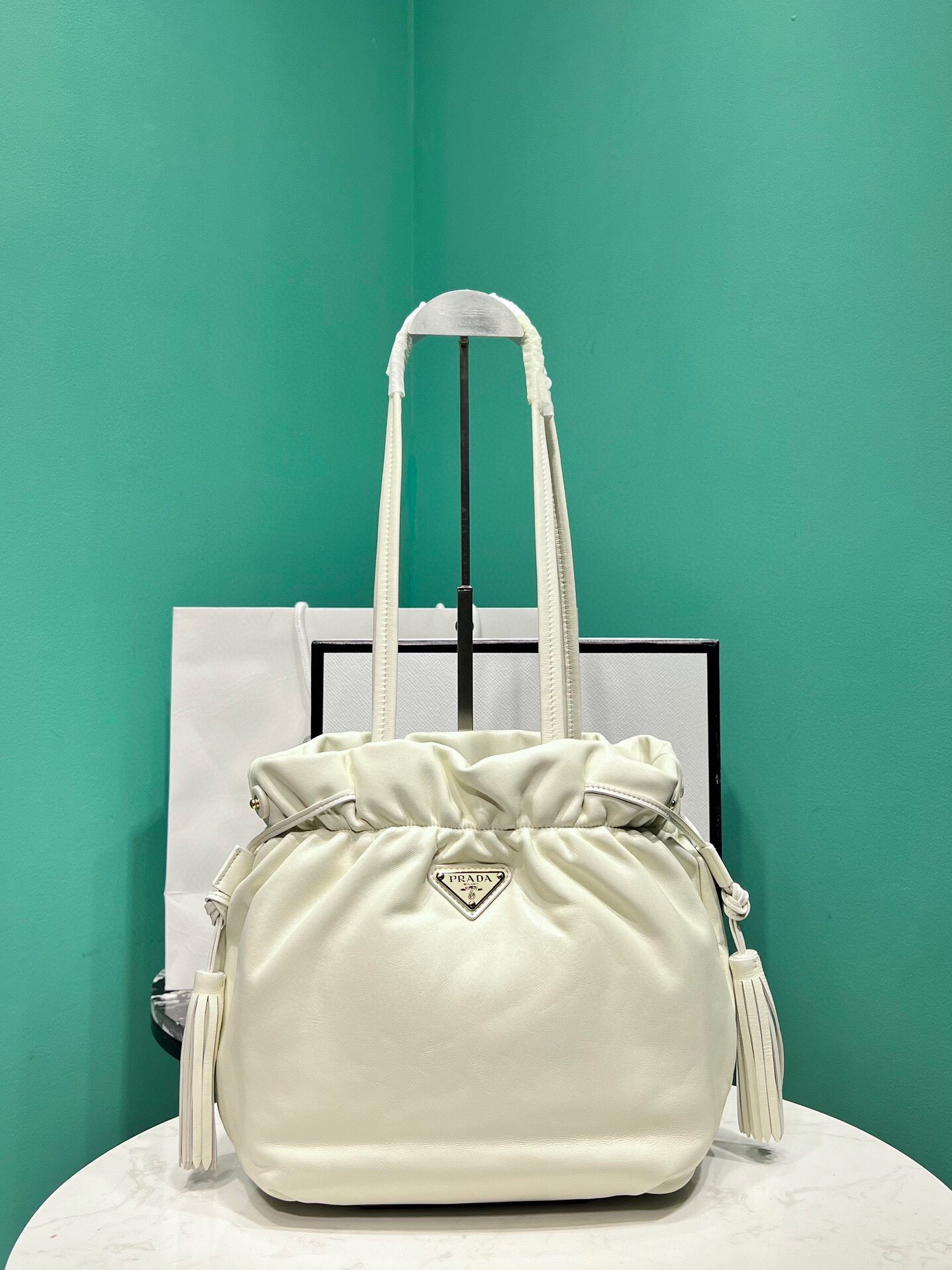 Prada Nappa Leather Shoulder Bag Tote Handbag White 1BG541